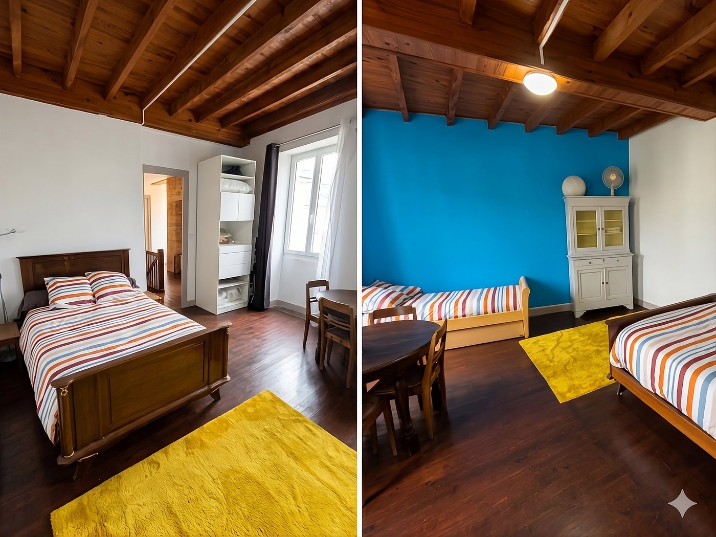 Chambres avec poutres bois apparentes, style montagne