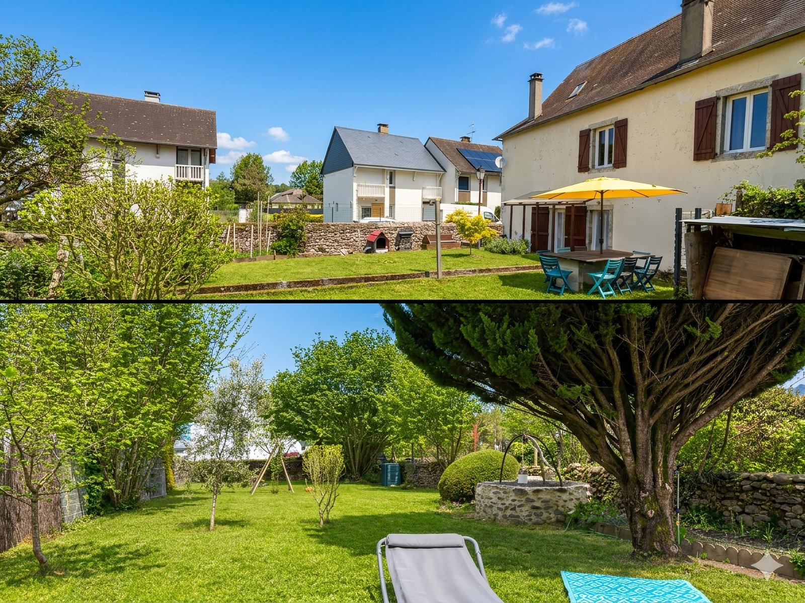 Jardin clos 800 m² avec terrasse, barbecue et transats